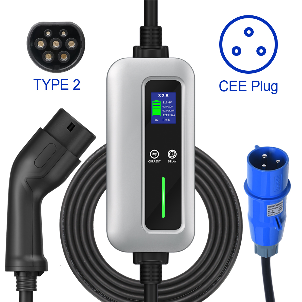10A Type 2 Portable EV Mode 2 Charger for Electric Vehicle